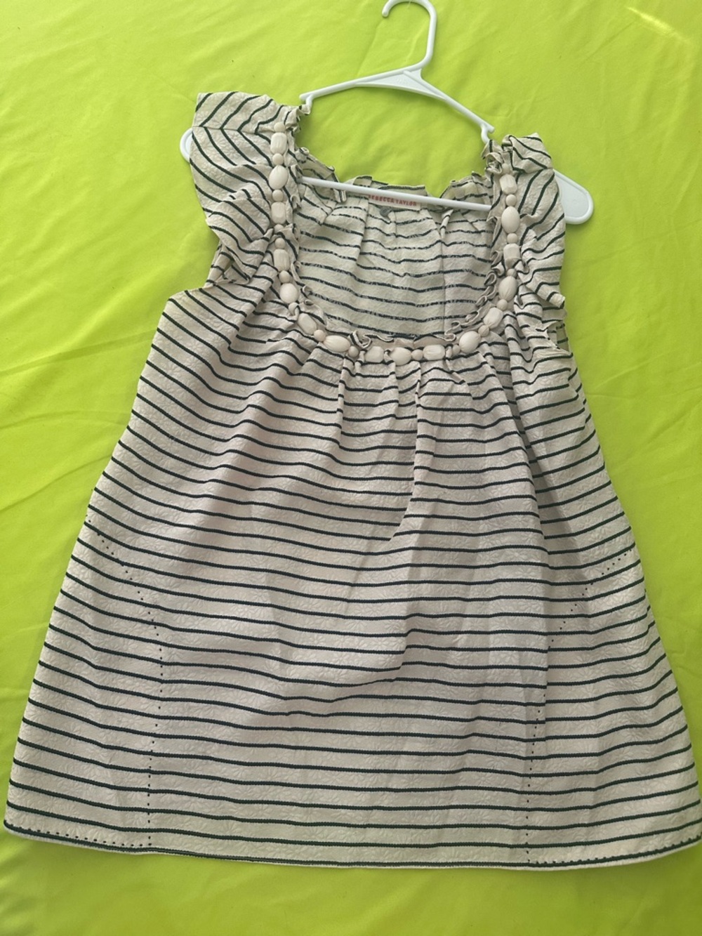 Rebecca Taylor Cream Top with Navy Stripe and Bead Detail